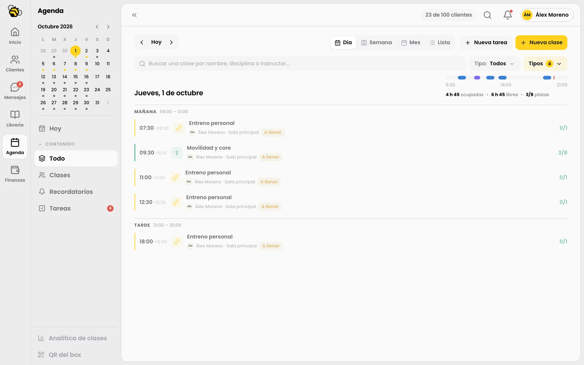 La agenda del dia en TrainBee